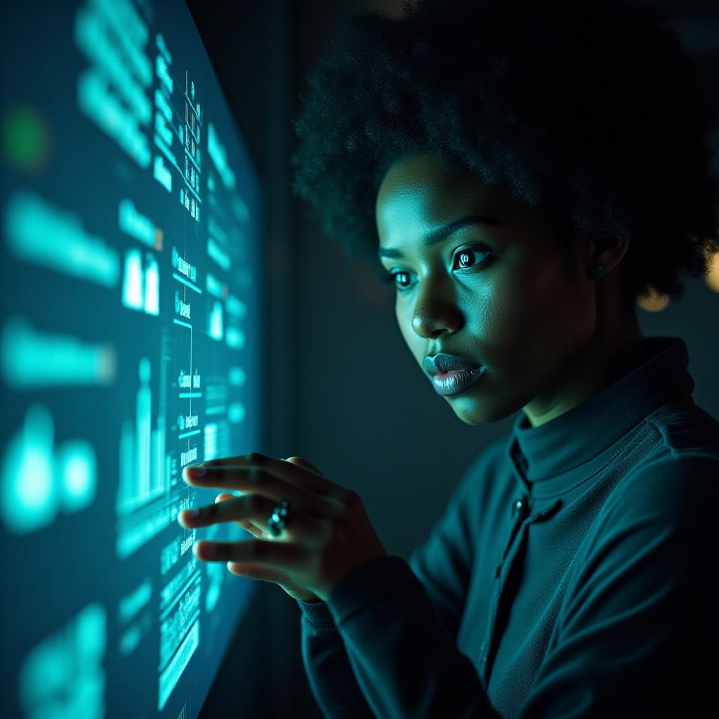 Modern logistics manager analyzing supply chain nodes on a high-tech digital interface