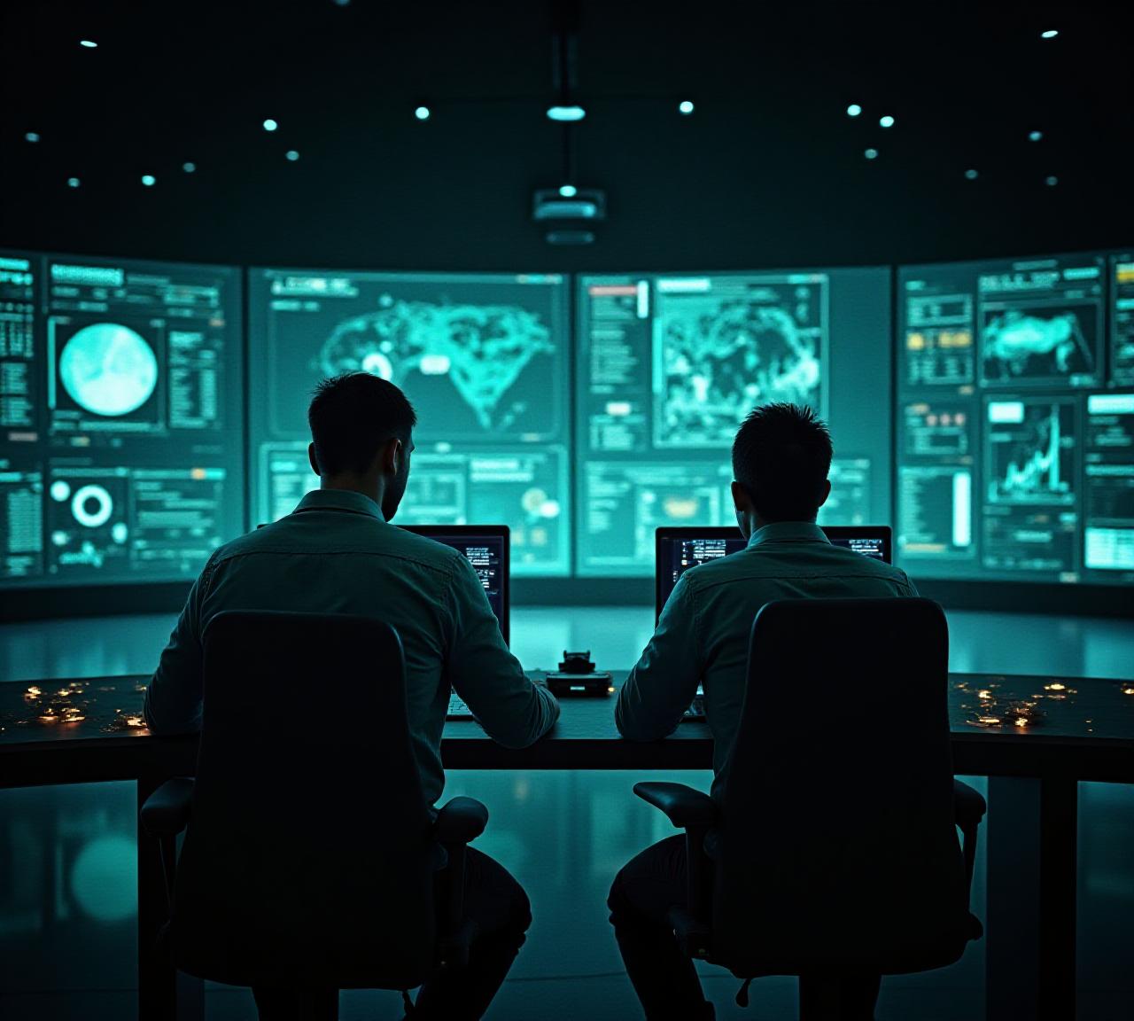 Logistics dispatch center with multiple screens and maps