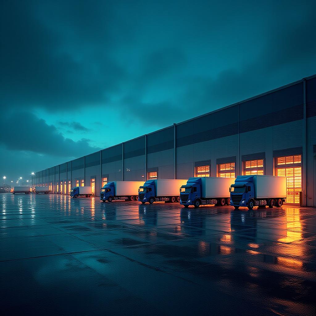 Modern logistics hub at night